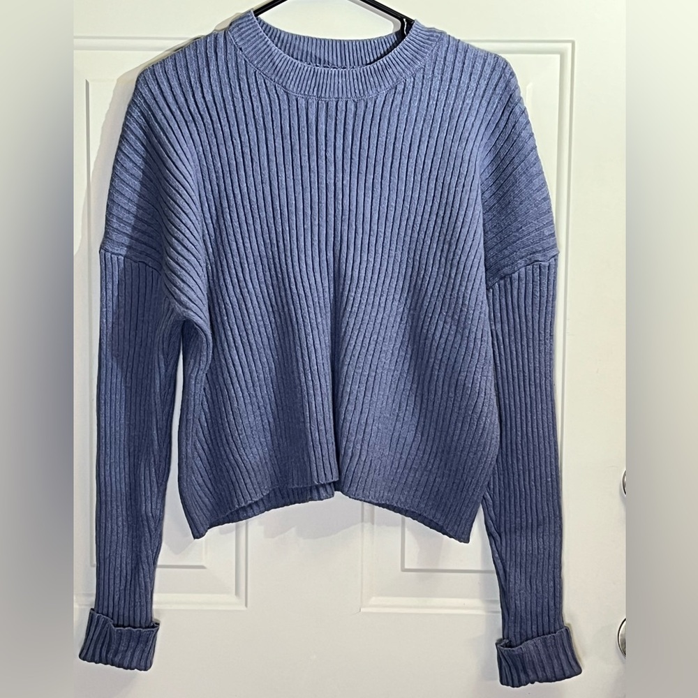 Sincerely Jules Blue Ribbed Knit Sweater Women’s XL Pullover Small Tear Neck